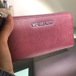 Michael Kors Maroon Wallet with Silver Hardware